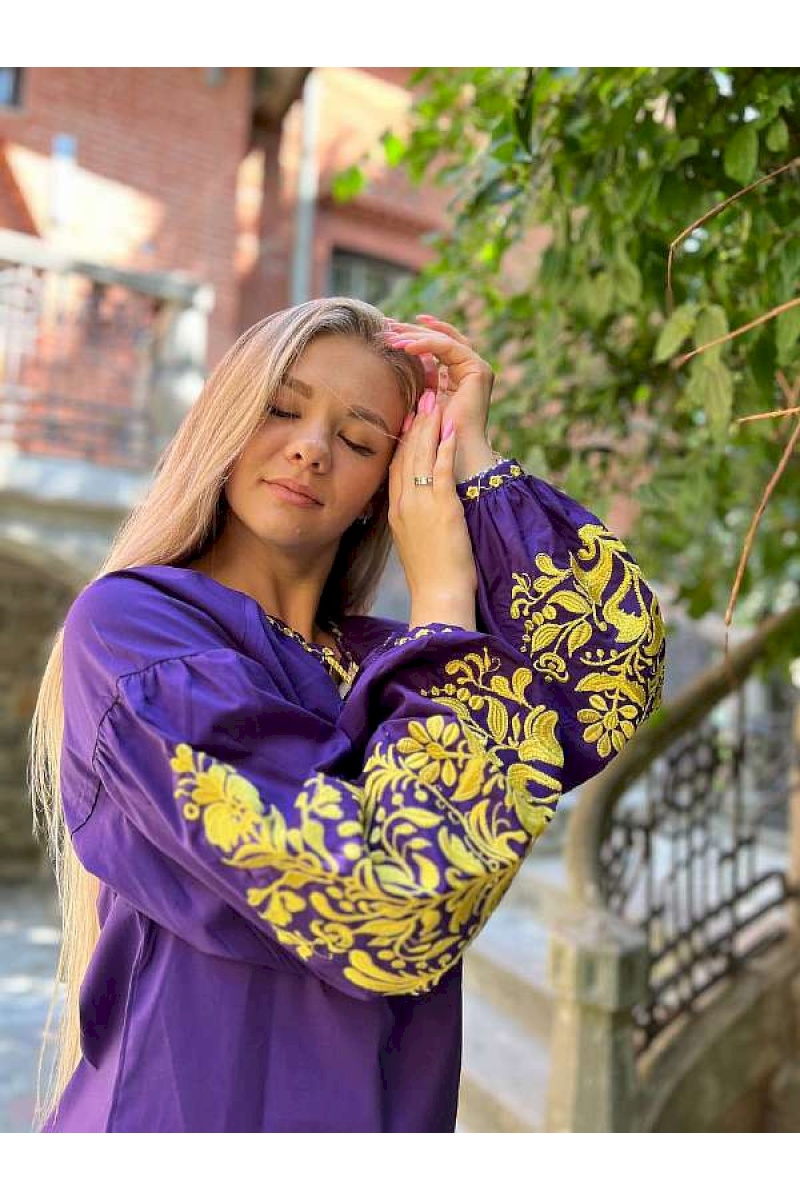 Purple embroidered shirt Tree of life